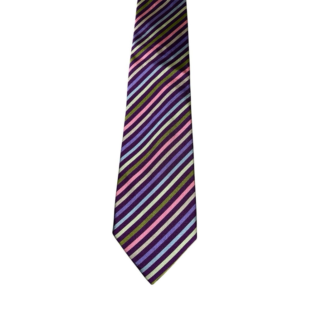 Charles Tyrwhitt London 100% Silk Print Tie 60”3.50” Pastel Stripe Office Formal